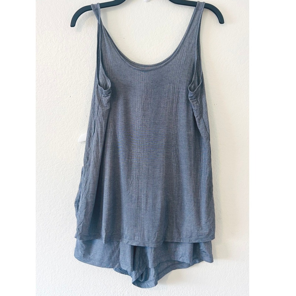 Tommy John Ribbed Lounge Pajama Set Tank Top and Shorts Blue Heathered SZ S